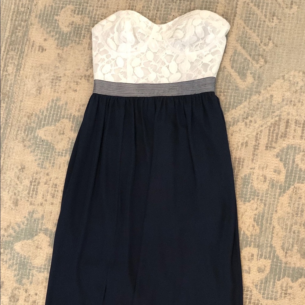 Gianni Bini Strapless White Lace and Navy Dress